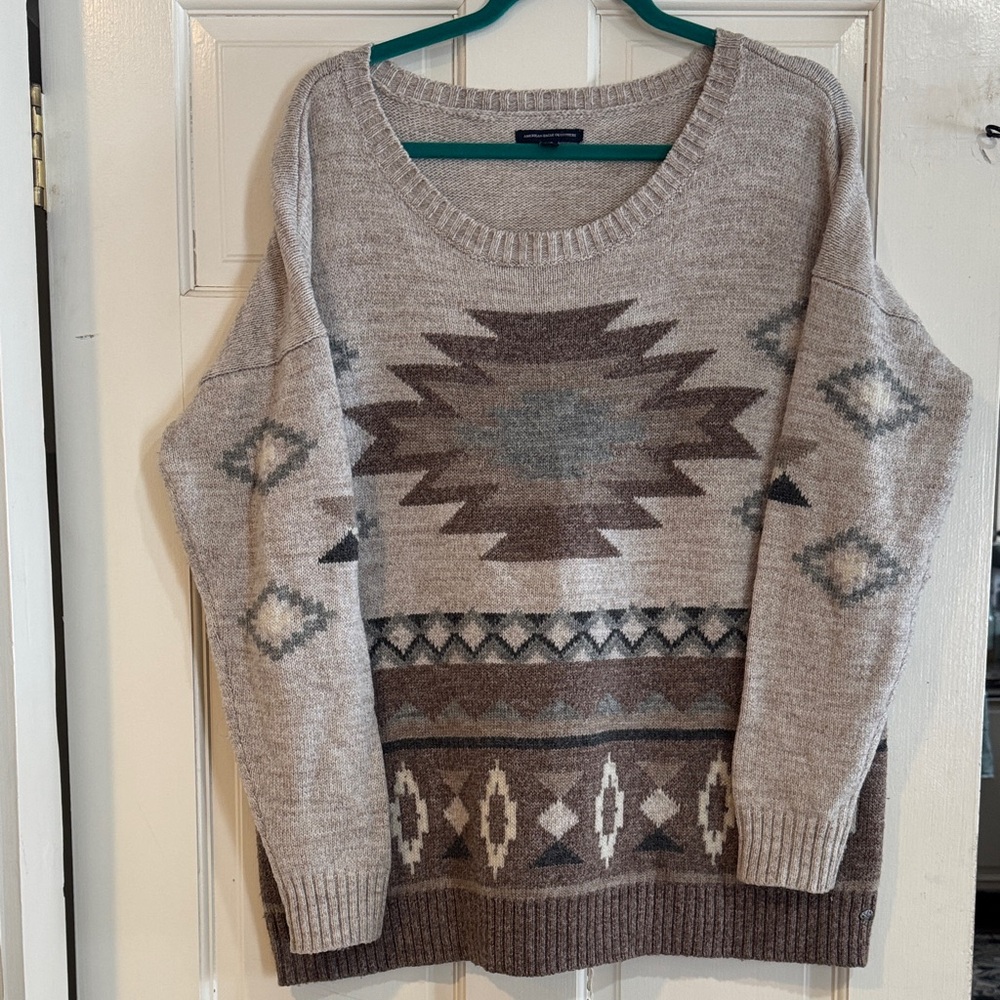 American Eagle Outfitters Beige and Brown Patterned Sweater